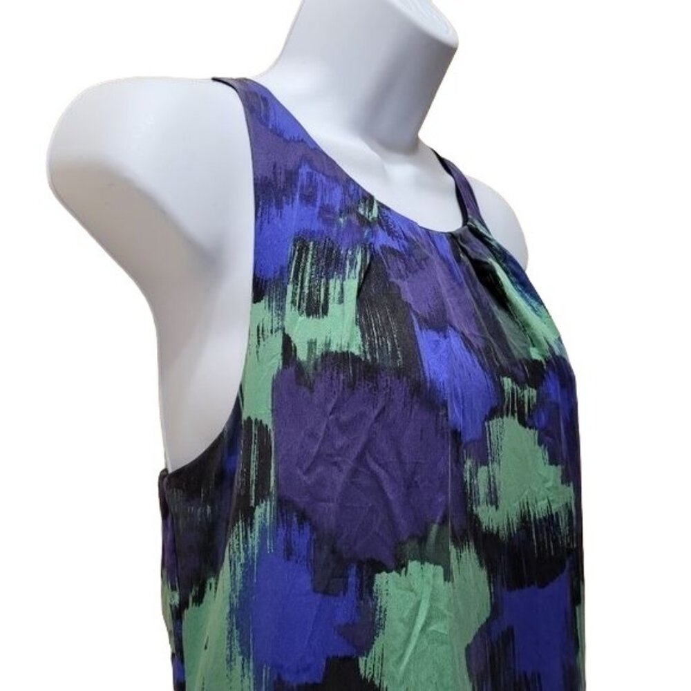 Calvin Klein Womens Size 6 100% Silk Shift Dress Sleeveless Blue/Green Racerback - Picture 5 of 7